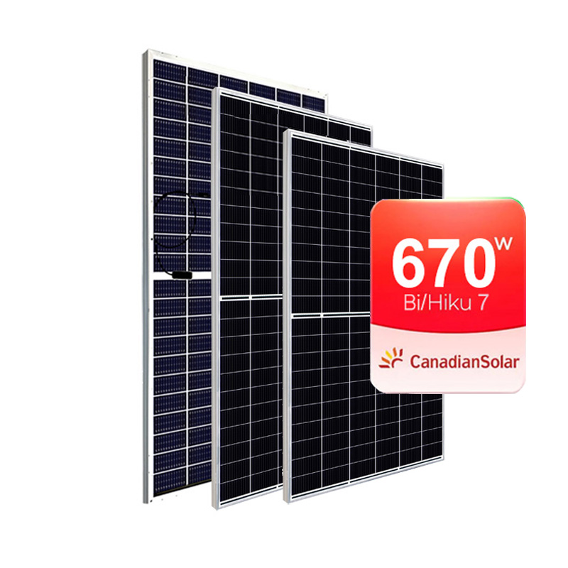 Marca canadese Tier 1 Serie BiHiKu7 Bifacciale 210mm 640Wp 650Wp 660Wp 670Wp Pannello solare Modulo fotovoltaico 580Wp 585Wp 590Wp 595Wp 600Wp