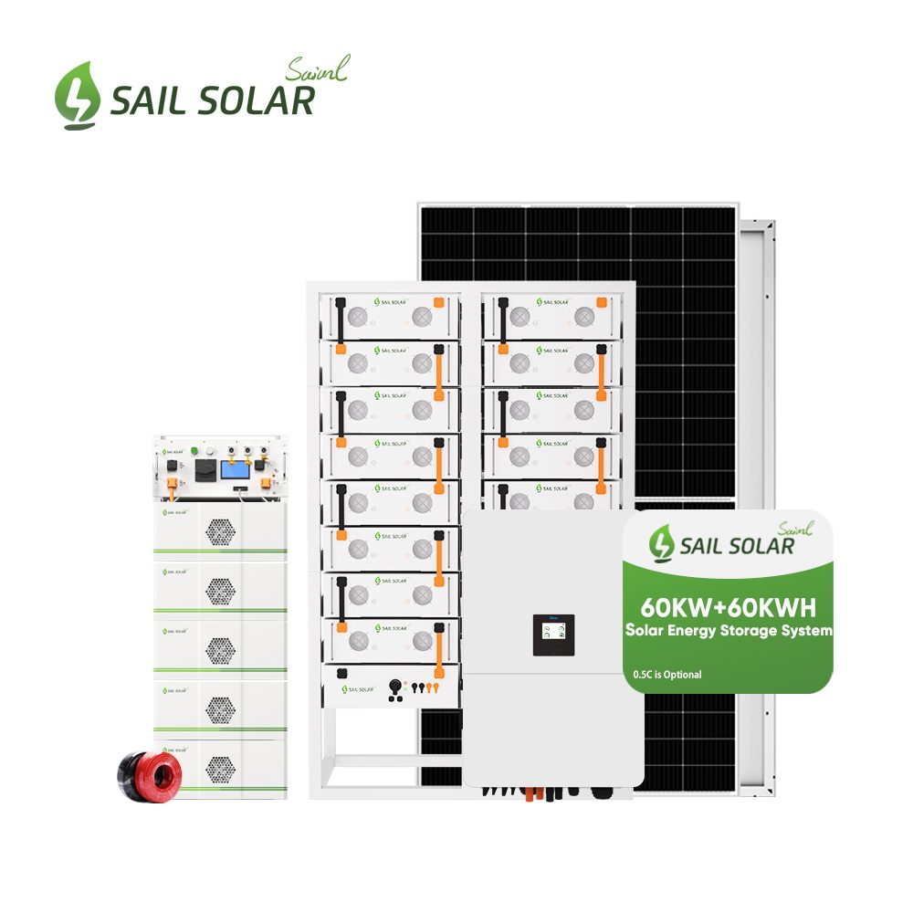 Sistema solare ibrido on/off grid da 60 kW 80 kW di alta qualità combinato con inverter Deye per soluzioni di sistema di accumulo di energia commerciale